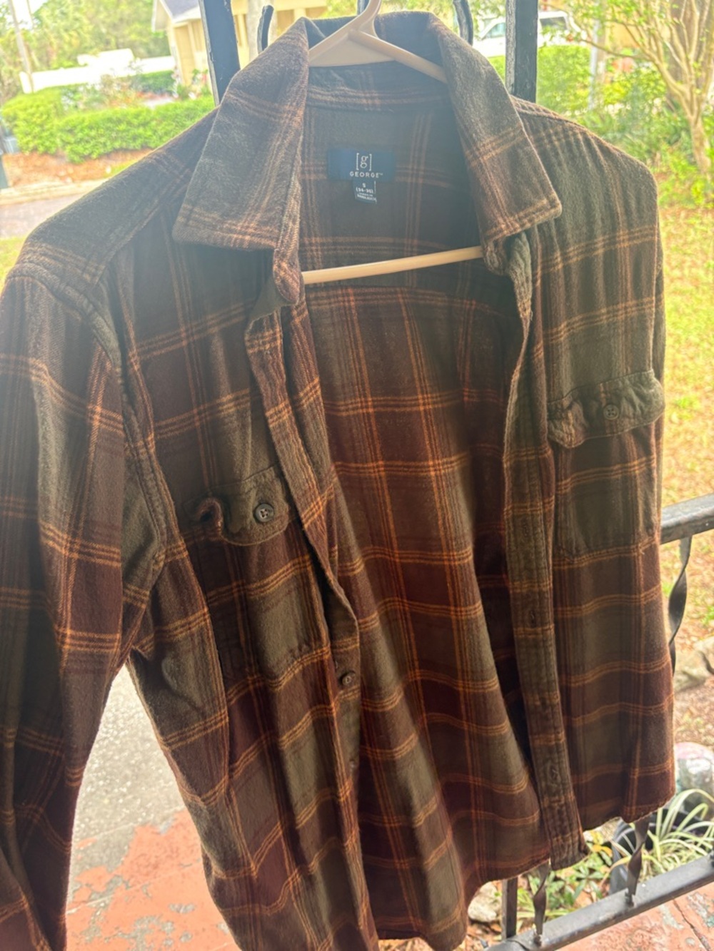 George Olive Green and Brown Plaid Shirt Jacket